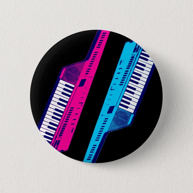 Corey Tiger 80's Retro Keytar Pink & Blue Button (Front)