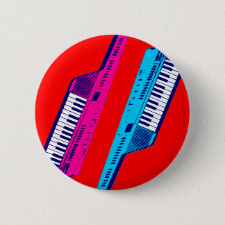 Corey Tiger 80's Retro Keytar Pink & Blue Pinback Button