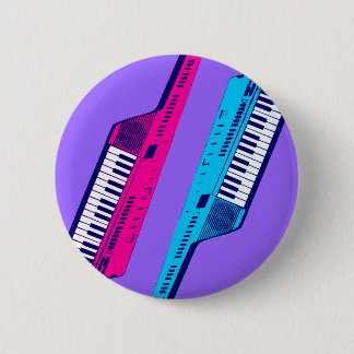 Corey Tiger 80's Retro Keytar Pink & Blue Pinback Button