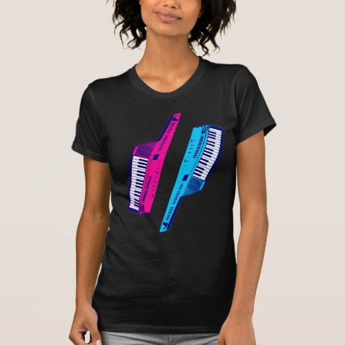 Corey Tiger 80s Retro Keytar Pink  Blue T_Shirt