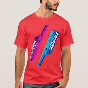 Corey Tiger 80's Retro Keytar Pink & Blue T-Shirt