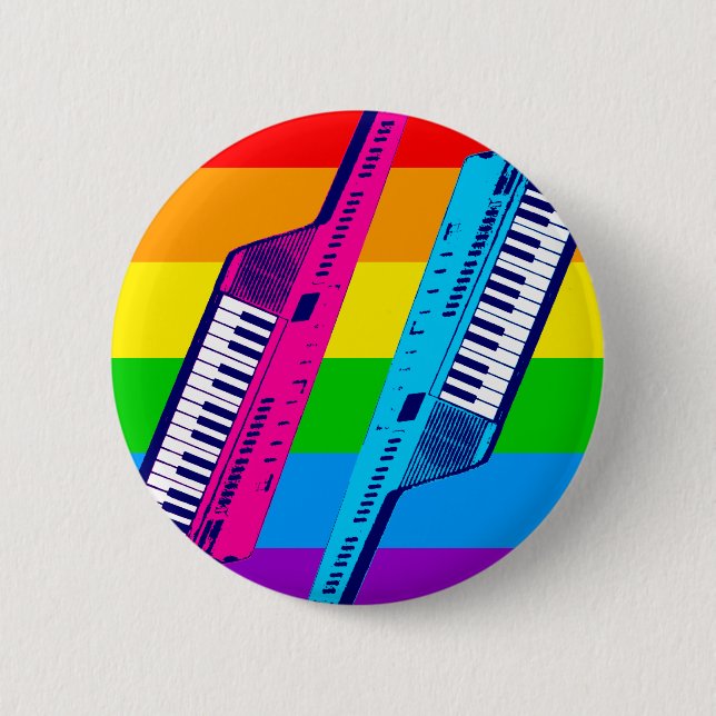 Corey Tiger 80's Retro Keytar Rainbow Pinback Button (Front)