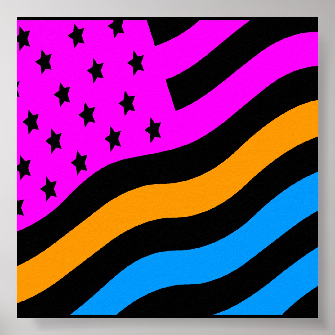 Corey Tiger 80s Retro Neon American Flag USA Poster | Zazzle