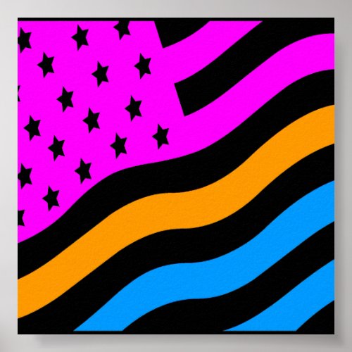 Corey Tiger 80s Retro Neon American Flag USA Poster
