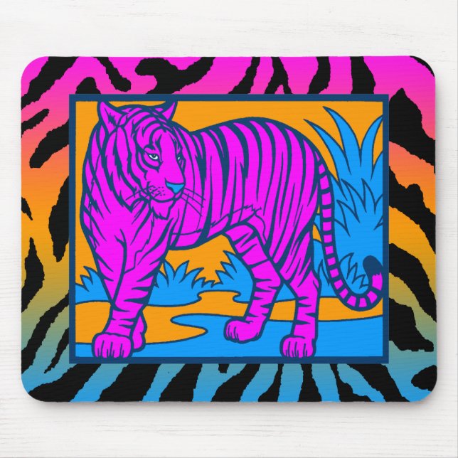 Corey Tiger 80s Retro Neon Jungle Tiger Mousepad (Front)