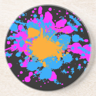 Corey Tiger 80s Retro Paint Splatter Sandstone Coaster