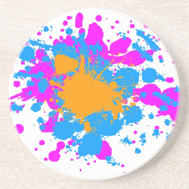 Corey Tiger 80s Retro Paint Splatter Sandstone Coaster (Front)