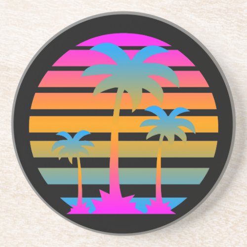 Corey Tiger 80s Retro Palm Trees Sunset Coaster