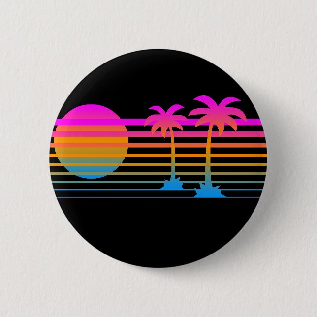 COREY TIGER 80s RETRO PALM TREES TROPICAL SUNSET Button (Front)