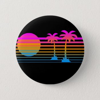 Corey Tiger 80s Retro Palm Trees Tropical Sunset Button by COREYTIGER at Zazzle
