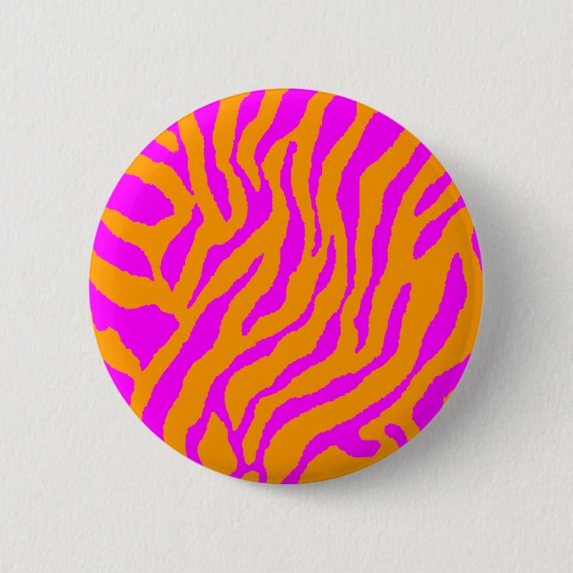 COREY TIGER 80s RETRO PINK ORANGE TIGER STRIPES Pinback Button (Front)