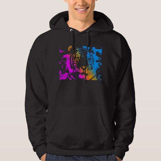 COREY TIGER '80s RETRO TIGER FACE NEW WAVE COLOURS Hoodie (Front)