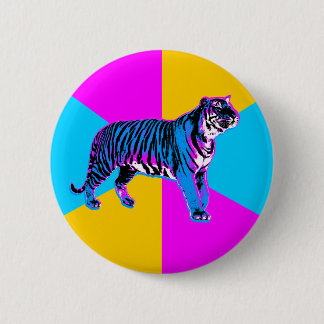Corey Tiger 80s Retro Tiger & Neon Wedges Pinback Button