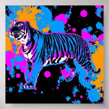 Corey Tiger 80s Retro Tiger Paint Splatter Poster by COREYTIGER at Zazzle