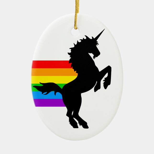 Corey Tiger 80s Retro Unicorn Rainbow Ceramic Ornament (Front)