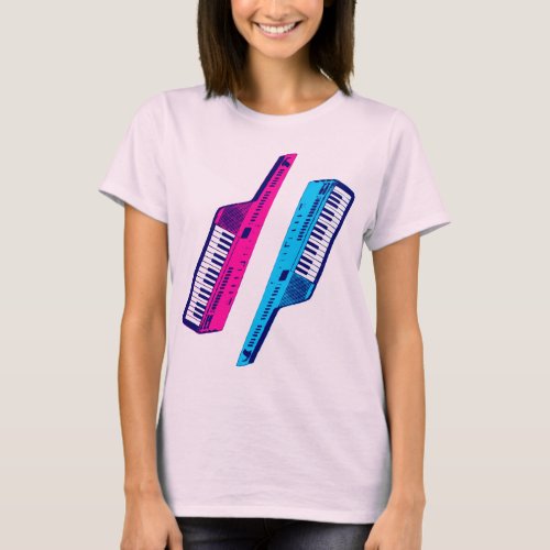 Corey Tiger 80s Retro Vintage Keytar Pink  Blue T_Shirt