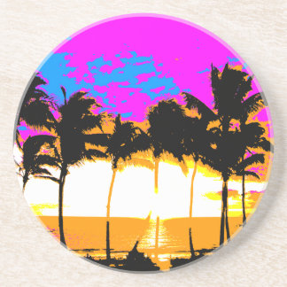 Corey Tiger 80s Retro Vintage Palm Trees Sunset Drink Coaster