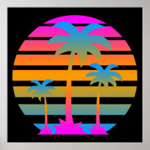 Corey Tiger 80s Retro Vintage Palm Trees Sunset