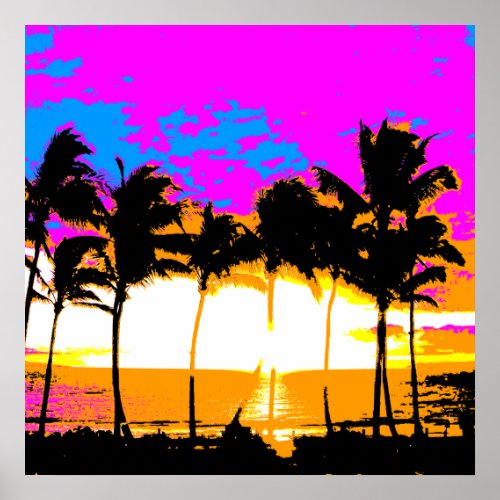 Corey Tiger 80s Retro Vintage Palm Trees Sunset Poster