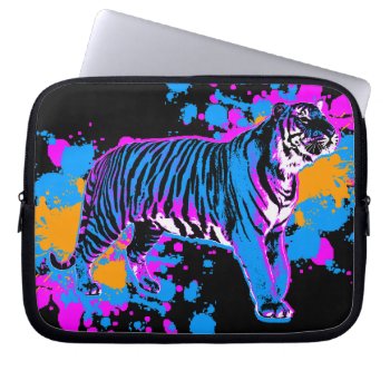 Corey Tiger 80s Splatter Paint Tiger Cat Laptop Sleeve by COREYTIGER at Zazzle