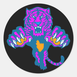 Corey Tiger 80s Vintage Fierce Pouncing Tiger Classic Round Sticker