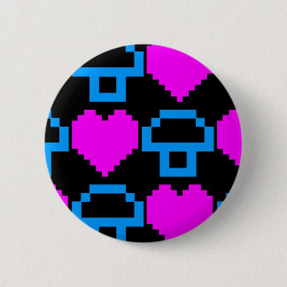 Corey Tiger 80s Vintage Gamer Hearts Mushrooms Pinback Button