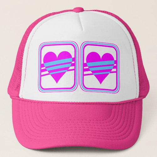 Corey Tiger 80s Vintage Heart  Stripes Trucker Hat