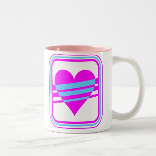 Corey Tiger 80s Vintage Heart  Stripes Two_Tone Coffee Mug