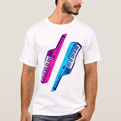 Corey Tiger 80s Vintage Keytar Pink  Blue T_Shirt