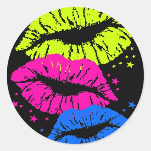 Corey Tiger 80s Vintage Lips  Stars Kisses Classic Round Sticker