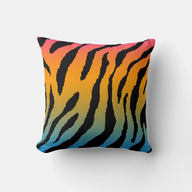 Corey Tiger 80s Vintage Neon Animal Stripes Throw Pillow (Front)