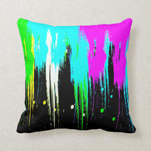 Corey Tiger 80s Vintage Neon Paint Drip Throw Pillow