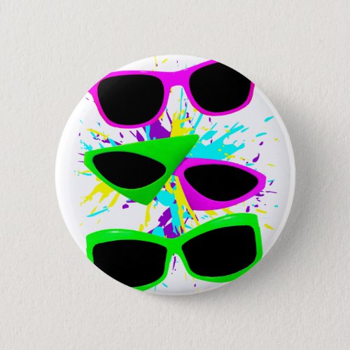 Corey Tiger 80s Vintage Neon Sunglasses Splatter Pinback Button