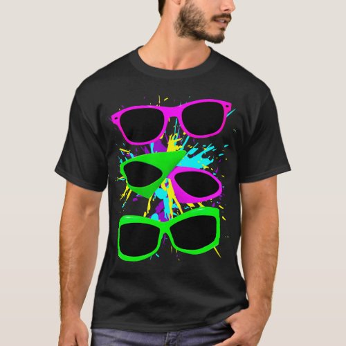 Corey Tiger 80s Vintage Neon Sunglasses Splatter T_Shirt