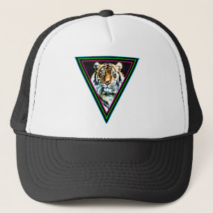 Corey Tiger 80s Vintage Neon Triangles Tiger Face Trucker Hat