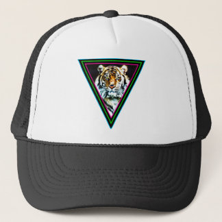 Corey Tiger 80s Vintage Neon Triangles Tiger Face Trucker Hat