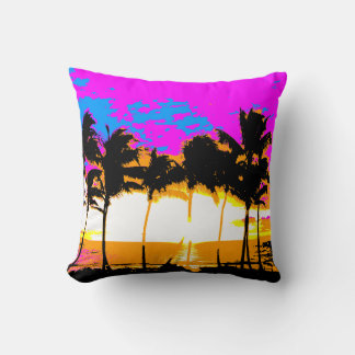 Corey Tiger 80s Vintage Palm Trees Sunset Throw Pillow