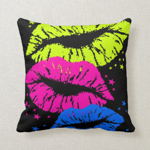 Corey Tiger 80s Vintage Retro Neon Lips Throw Pillow