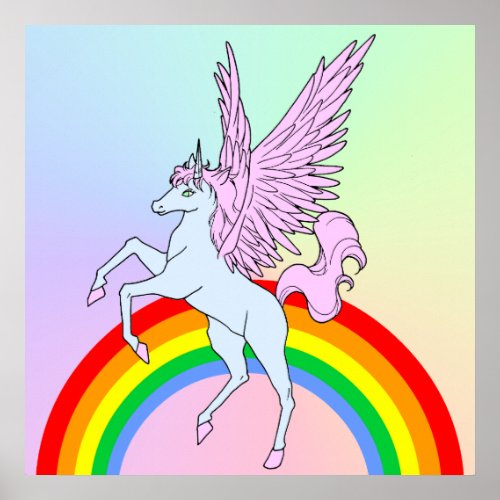 Corey Tiger 80s Vintage Style Unicorn Rainbow Poster