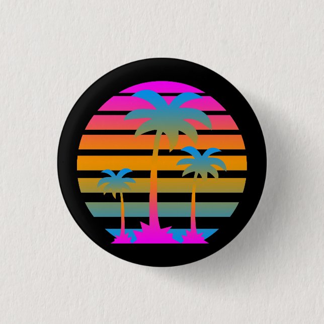 COREY TIGER RETRO SUNSET PALM TREES BUTTON (Front)