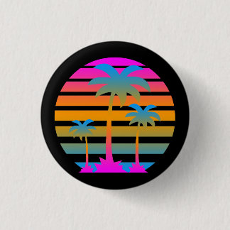 COREY TIGER RETRO SUNSET PALM TREES BUTTON