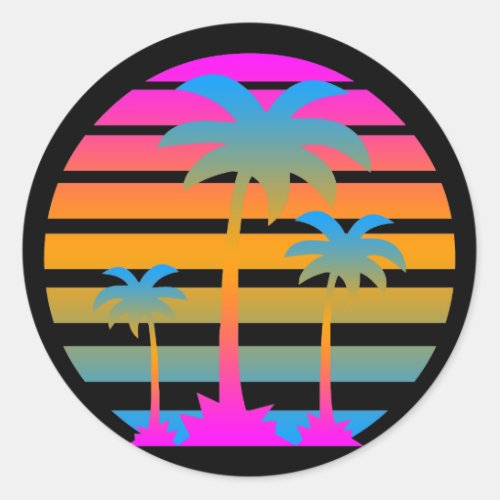 COREY TIGER RETRO SUNSET PALM TREES CLASSIC ROUND STICKER