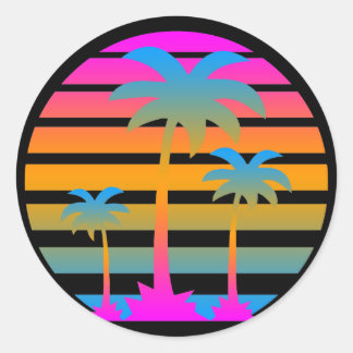 COREY TIGER RETRO SUNSET PALM TREES CLASSIC ROUND STICKER