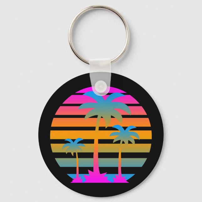 COREY TIGER RETRO SUNSET PALM TREES KEYCHAIN (Front)
