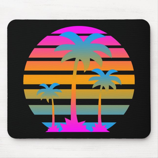 COREY TIGER RETRO SUNSET PALM TREES MOUSE PAD (Front)