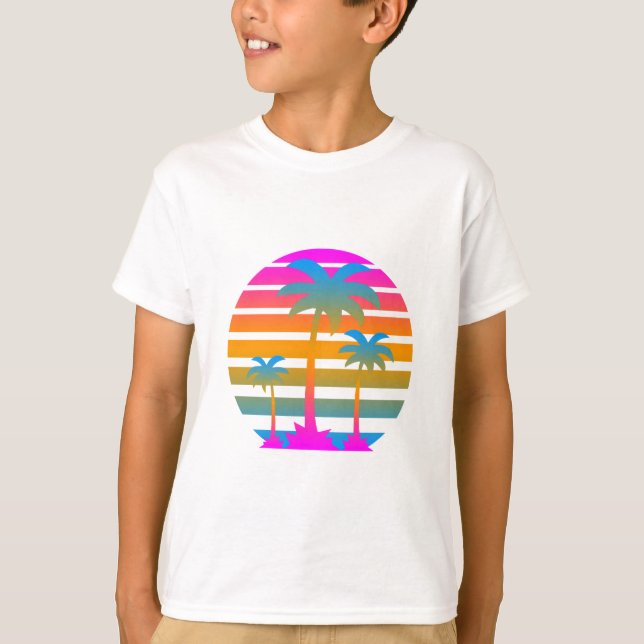 COREY TIGER RETRO SUNSET PALM TREES T-Shirt (Front)