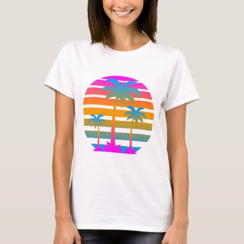 COREY TIGER RETRO SUNSET PALM TREES T_Shirt