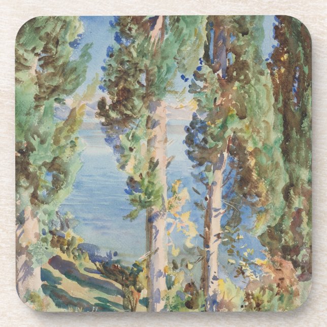 Corfu Cypresses by John Singer Sargent Beverage Coaster (Front)