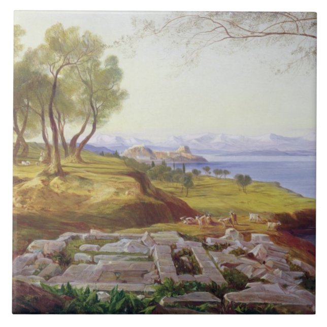 Corfu from Ascension, c.1856-64 (oil on canvas) Ceramic Tile (Front)