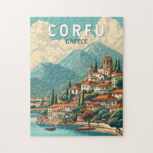 Corfu Greece Illustration Travel Art Vintage Jigsaw Puzzle